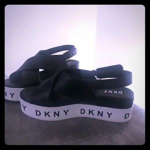 Selling DKNY wedge sling back sandals.